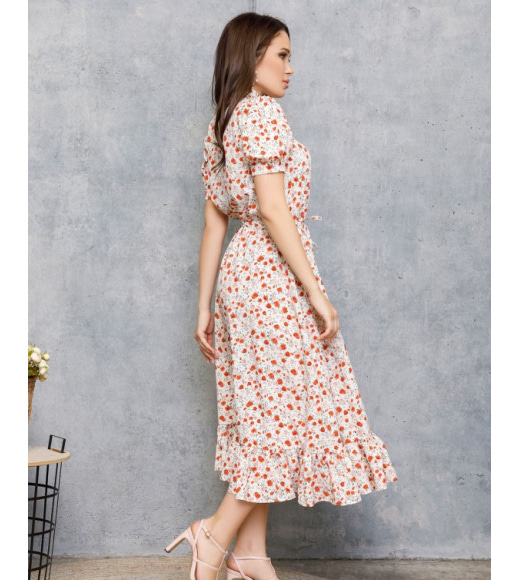 Квіткове плаття-сорочка з куліскою і воланом