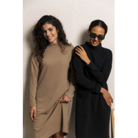 Коричневое прямое свободное трикотажное платье с длинным рукавом и стойкой воротником Seventeen 2118.5537