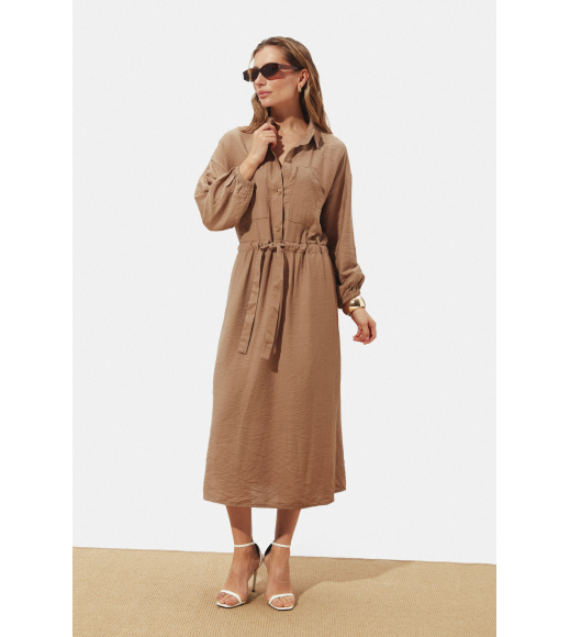 Бежевое льняное длинное платье Seventeen 2278.6348