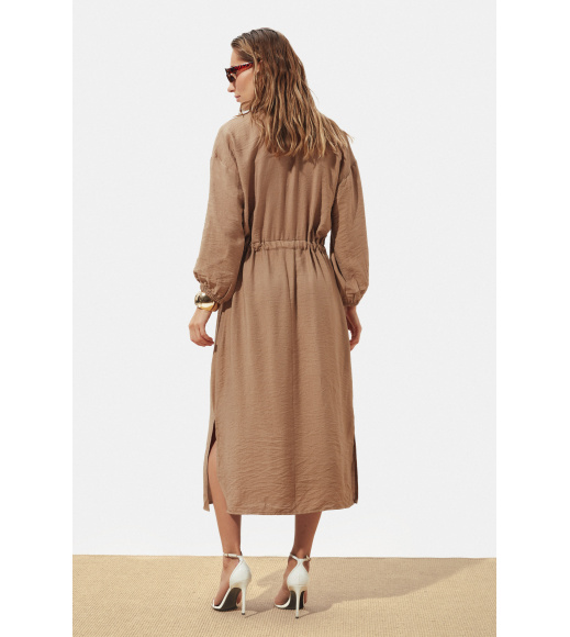 Бежевое льняное длинное платье Seventeen 2278.6348
