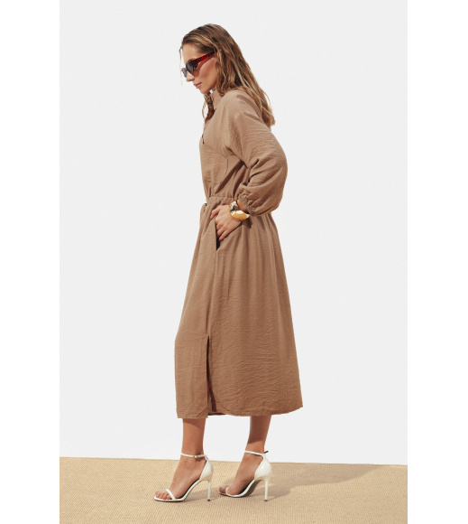 Бежевое льняное длинное платье Seventeen 2278.6348