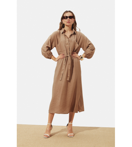 Бежевое льняное длинное платье Seventeen 2278.6348