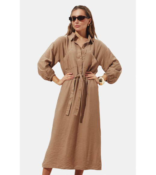 Бежевое льняное длинное платье Seventeen 2278.6348