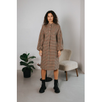 Замшевое прямое платье в клетку на длинный рукав Seventeen 2027.5279