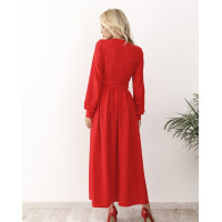 Червоне довге плаття з кроєм на запах