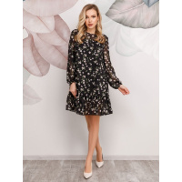 Черное комбинированное платье-трапеция