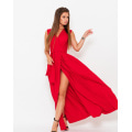 Червоне довге плаття-халат на запах