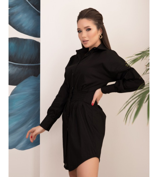 Чорна бавовняна приталена сукня-сорочка