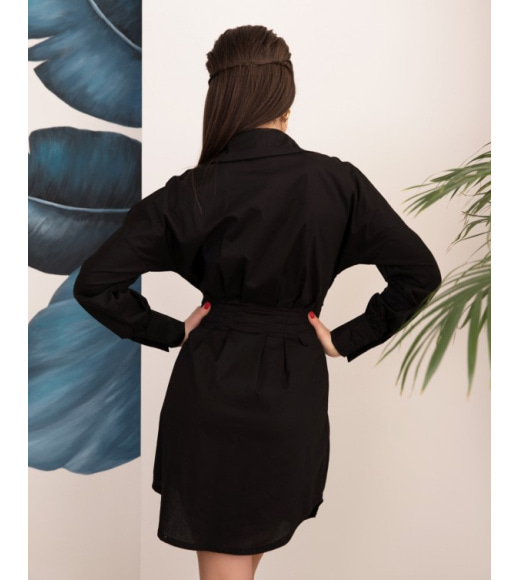 Чорна бавовняна приталена сукня-сорочка