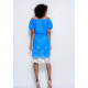 Голубое тонкое коттоновое платье с белой вышивкой и плотным кружевом по подолу