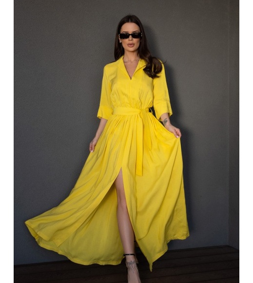 Длинное платье из желтого хлопка