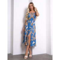 Голубое хлопковое платье с открытыми плечами