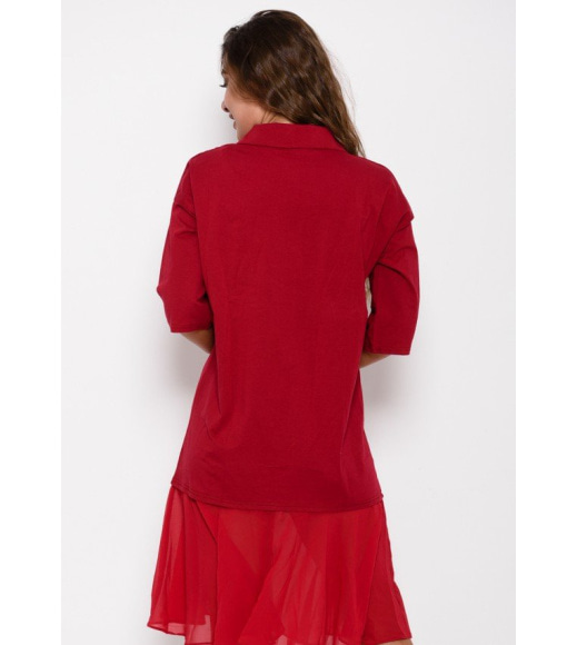 Бордове плаття з вишивкою на грудях і широким шифоновою воланом