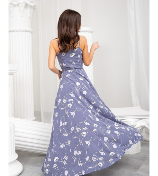 Голубое цветочное платье-халат длиной в пол