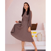 Коричневое платье в горох с завязками