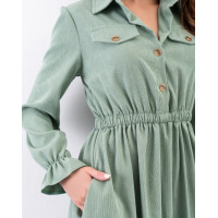 Зелена вельветова сукня-сорочка з довгими рукавами