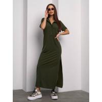 Платье-поло из трикотажного рубчика цвета хаки