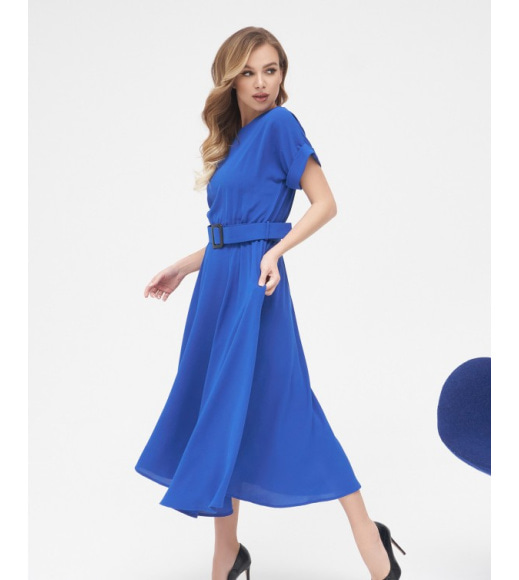 Синя класична сукня з розкльошеним низом