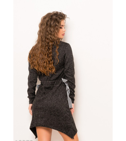 Темно-серое ангоровое меланжевое асимметричное платье с кулиской