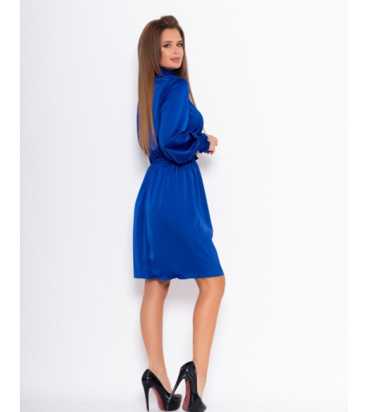 Синя сатинова приталене плаття з жаткою