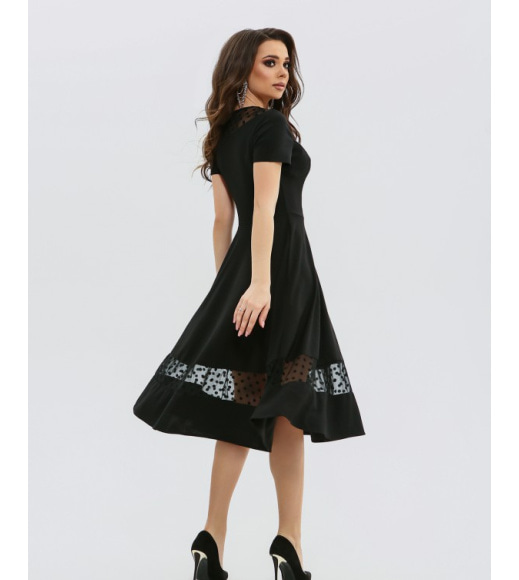 Черное нарядное платье с сетчатой вставкой