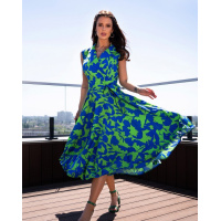 Сине-салатовое платье-тренч без рукавов