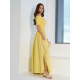Желтое льняное платье-бандо с разрезами