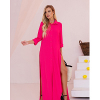 Малиновое платье-рубашка с высокими разрезами