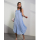 Голубой сатиновый сарафан с ассиметричным низом