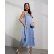 Голубой сатиновый сарафан с ассиметричным низом