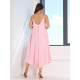 Льняное розовое платье-трапеция на бретельках