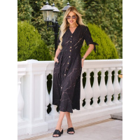 Черное принтованное платье на пуговицах