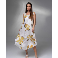 Бело-горчичный сарафан расклешенного кроя