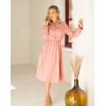 Рожеве вельветове плаття-сорочка з довгими рукавами