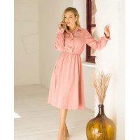 Розовое вельветовое платье-рубашка с длинными рукавами