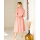 Розовое вельветовое платье-рубашка с длинными рукавами