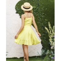 Желтое платье-халат с воланом