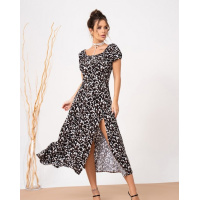 Черное ретро платье с разрезом