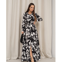 Черное платье-рубашка с крупным принтом