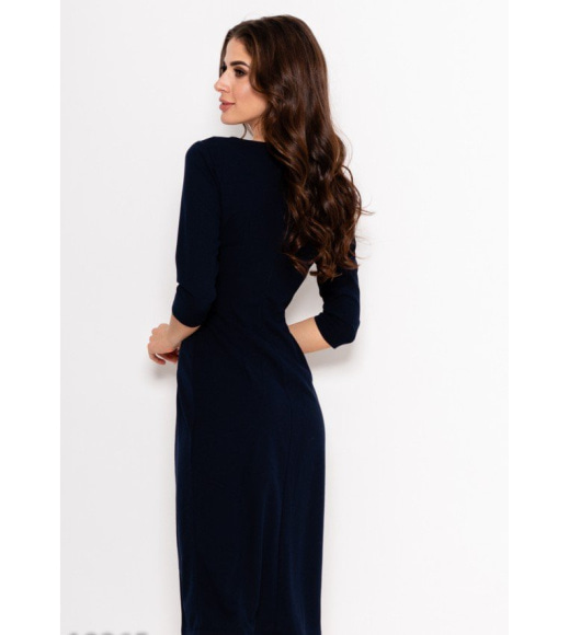 Темно-синее деловое платье с белыми вставками на юбке
