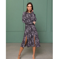 Черное принтованное платье с разрезами