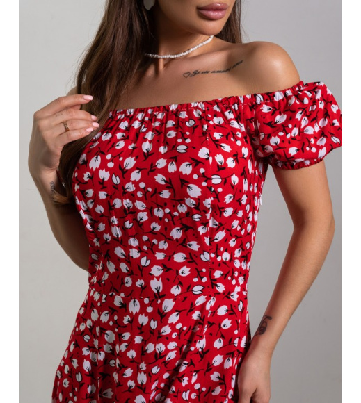 Красное ретро платье из цветочного хлопка