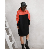 Чорно-помаранчеве тепле асиметричне плаття з кишенями