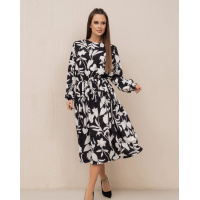 Черное принтованное платье с длинными рукавами