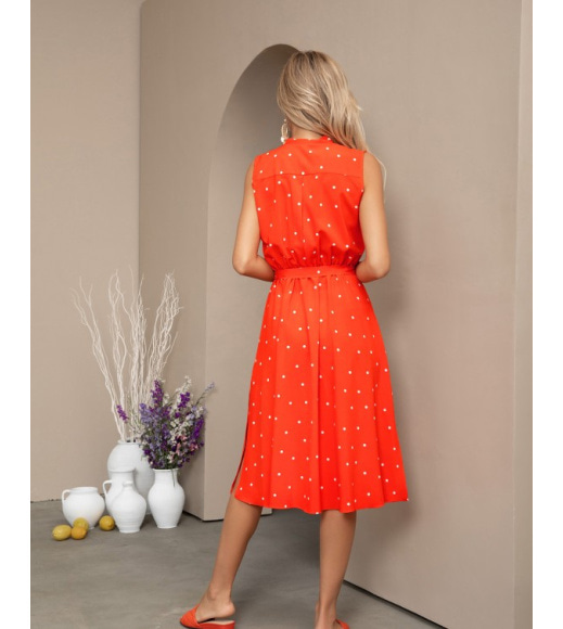 Оранжевое платье-рубашка в горох