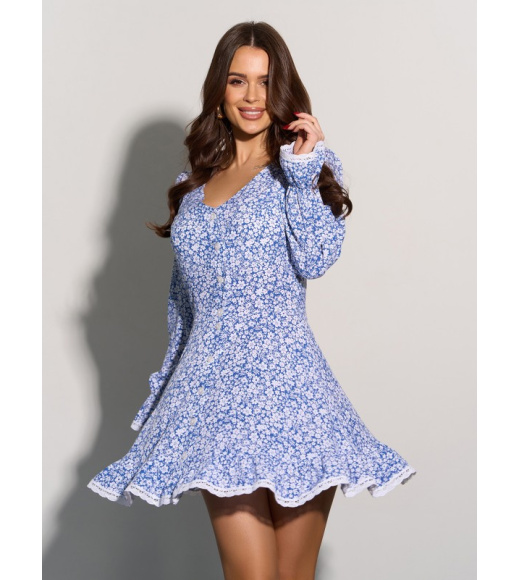 Платье на пуговицах из синего хлопка с принтом