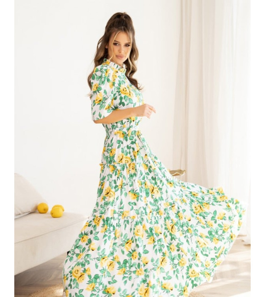 Длинное хлопковое платье с цветочным принтом