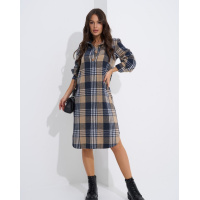 Клетчатое шерстяное платье-рубашка бежевого цвета