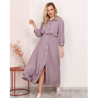 Сиреневое длинное платье-рубашка на пуговицах