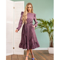 Сиреневое платье декорированное рюшами